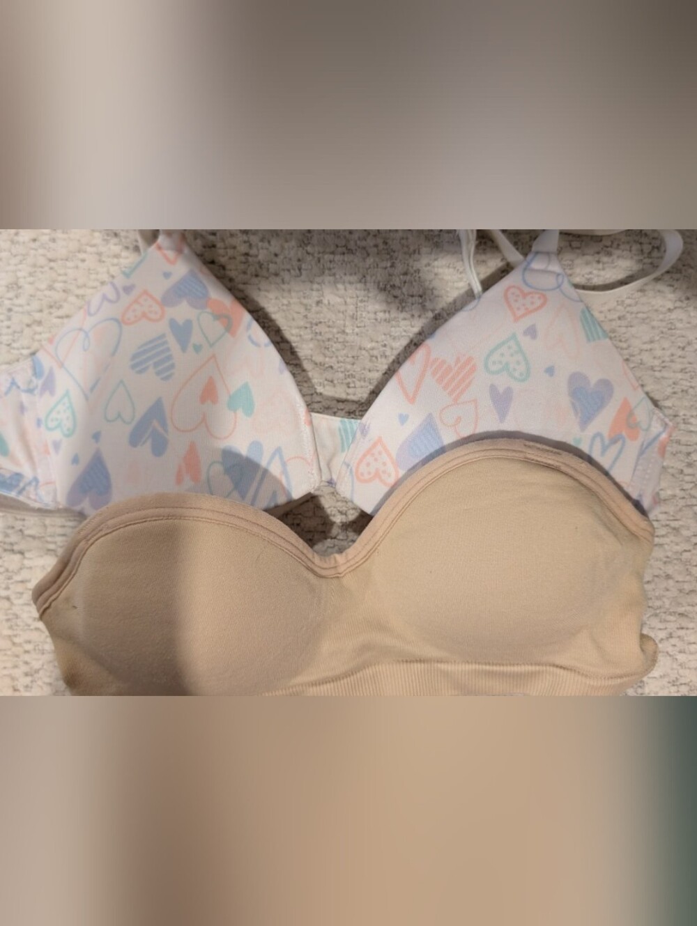 3/$16 Girls Strapless Nude and Printed Bralett Pastel Heart Size 30A